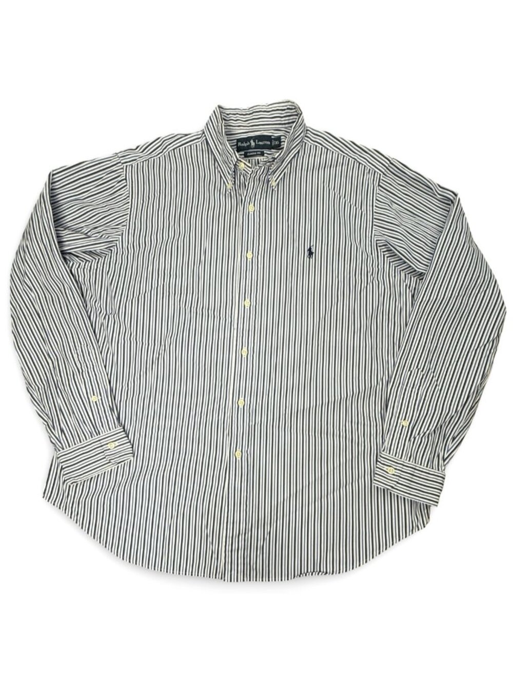 Ralph Lauren Shirt Mens XL Blue White Vertical Stripe Long Sleeve Button Up Pony